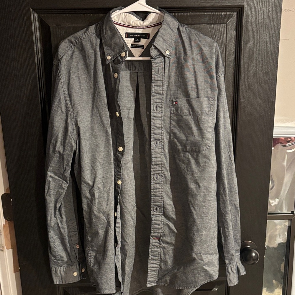 Tommy Hilfiger Men's Heathered Blue Button-Down Shirt